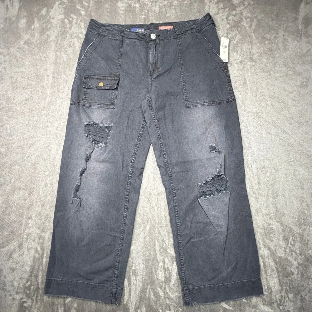 Pilcro Anthropologie Black Distressed Wide Leg Cargo Pants Size 28 NWT 66817016